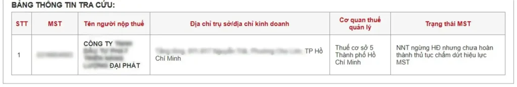 NNT ngừng hoạt động nhưng chưa chấm dứt MST